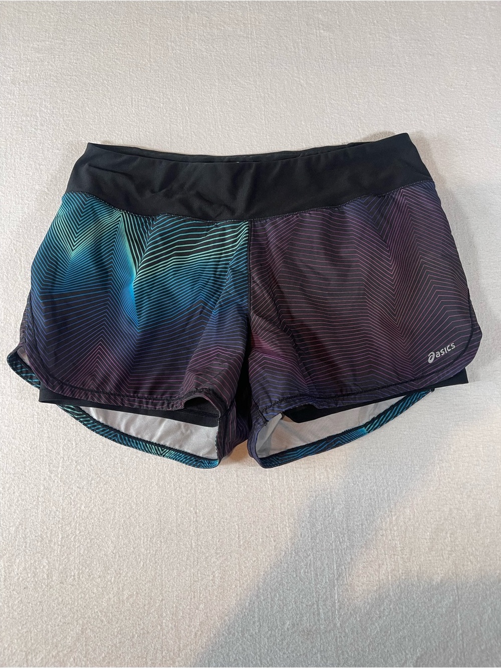ASICS Women's Black Shorts with Blue-Teal to Purple Gradient Women’s Large